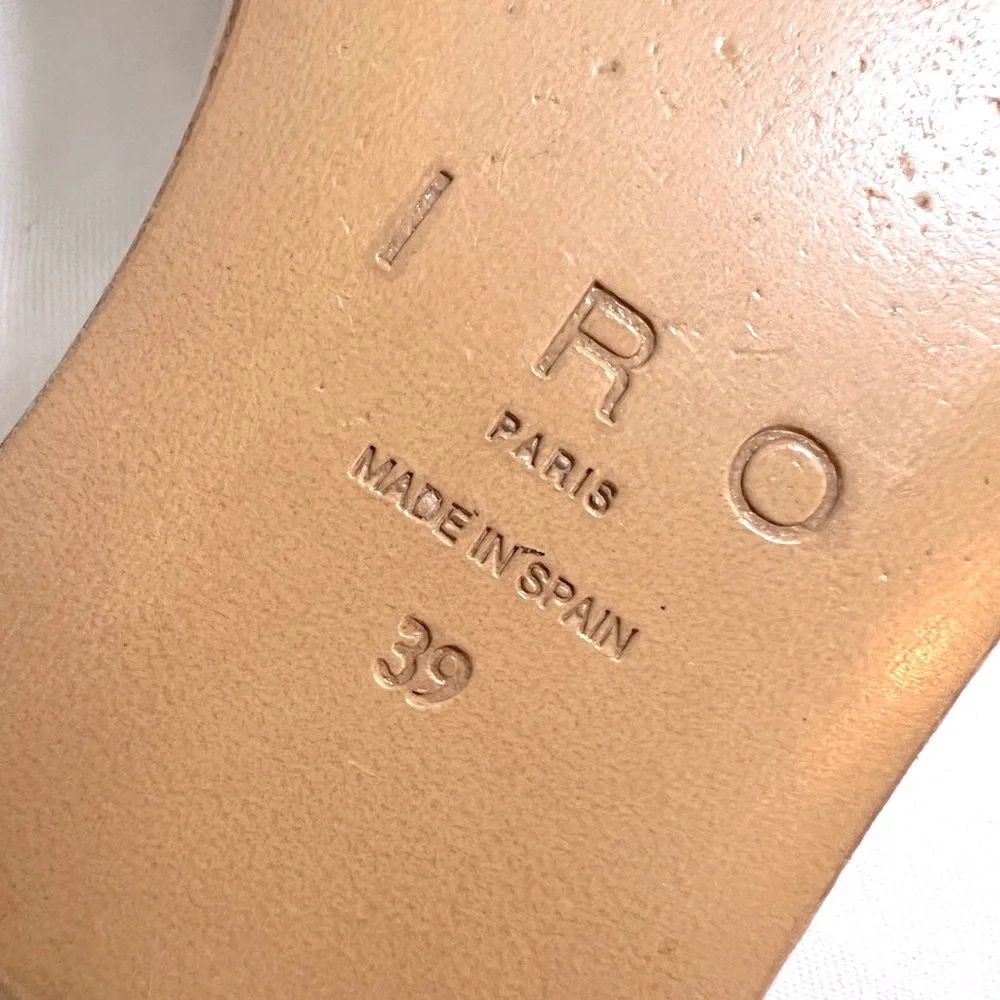 IRO Paris Genuine Leather Tan Beige Silver Chunky Chain Flat Mules Sandals 39 9